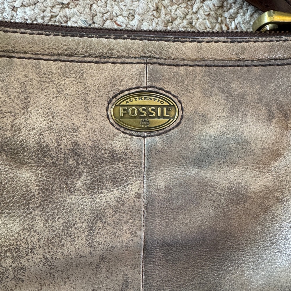 Fossil Crossbody Bag Brown Distressed Leather Metallic Faded Vintage Style Bag - Picture 3 of 11